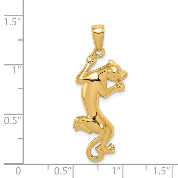 14k Yellow Gold Solid Polished Panther Pendant, 15 x 35mm